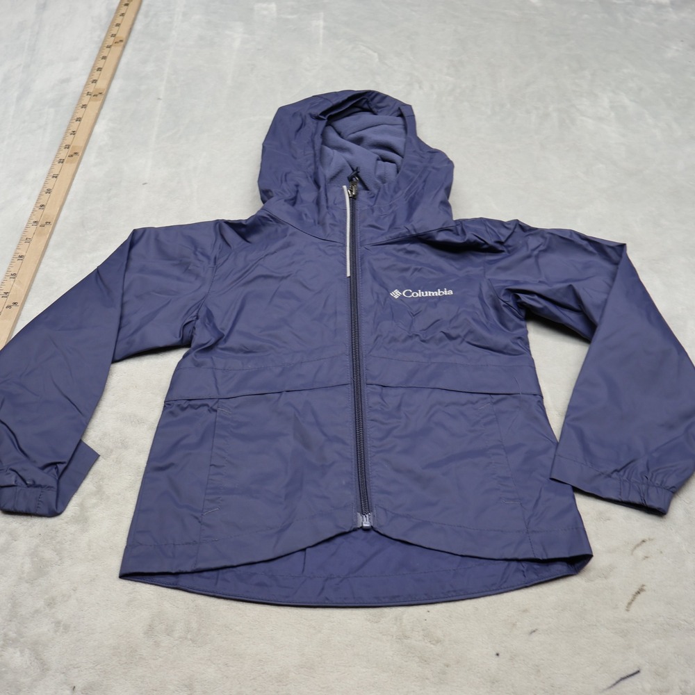 Columbia Jacket Girls XXS 4/5 Blue Rain-Zilla Waterproof Hooded Fleece Lined‎